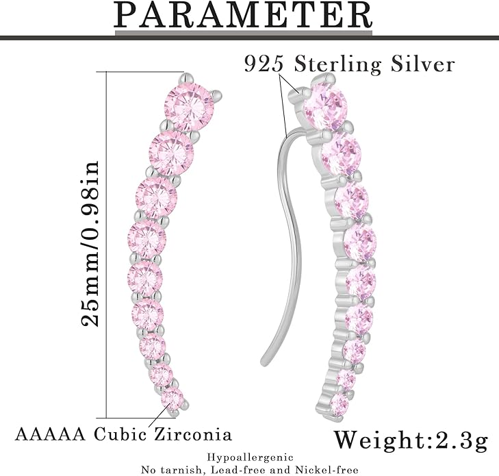 Climber Earrings for Women 925 Sterling Silver Ear Crawler Earrings White/Yellow/Rose Gold Plated Cubic Zirconia Earrings Jewelry