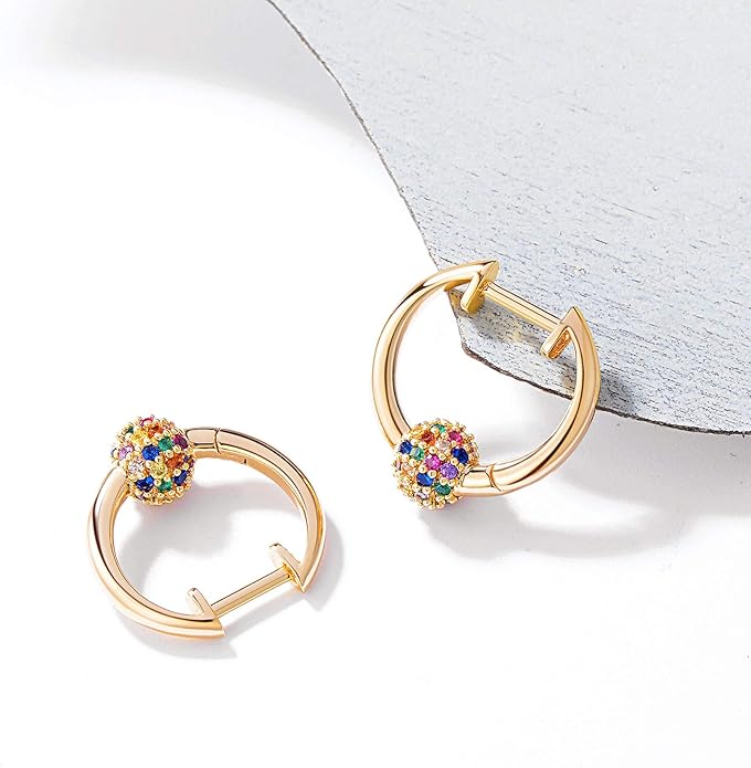 Gold Huggie Hoop Earrings 14K Gold Plated Dainty Chunky Thick Hoop Diamond Cubic Zriconia Inlay Sleeper Tiny Delicate Boho Beach Simple Hypoallergenic Jewelry Gift for Her
