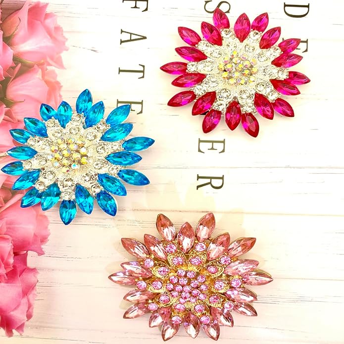Rhinestone Sunflower Brooch Pin for Women Red Black Purple Large Flower Broochs Snowflake Brooch Marquise Wreath Brooches Jewelry
