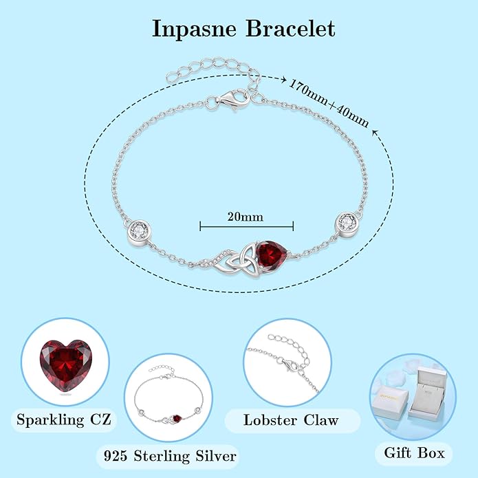 Infinity Celtic Knot Bracelet 925 Sterling Silver Birthstone Bracelet Irish Jewelry Gifts for Women