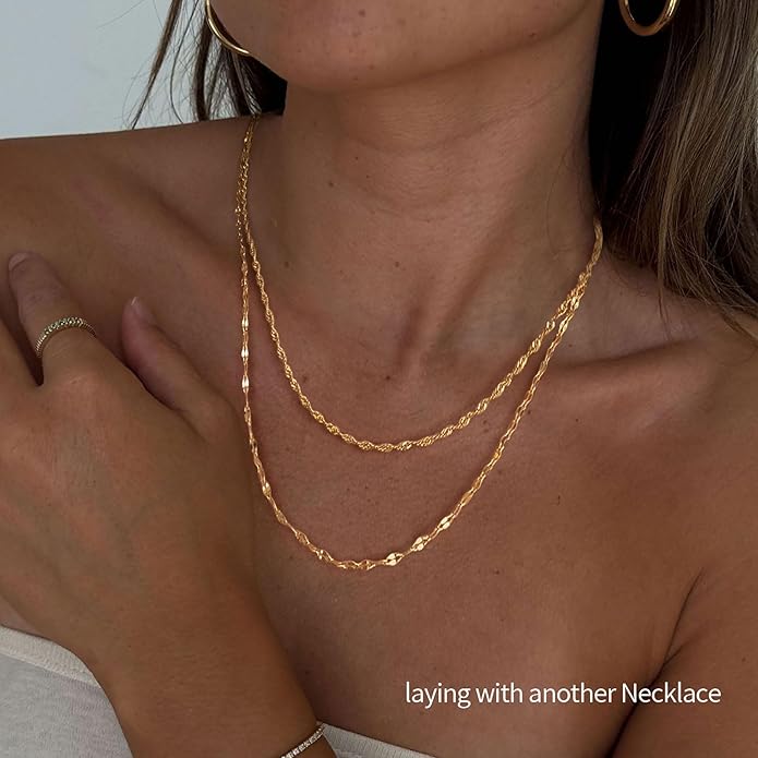 Layered Necklaces for Women, Dainty 14K Gold Plated Herringbone Chain Necklace Set Chunky Gold Necklace Stack Layering Choker Necklaces for Women Trendy Fashion Waterproof Jewelry