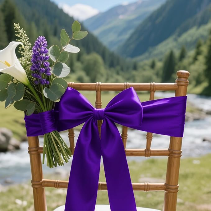 LEEQE Purple Satin Ribbon 4 inch X 15 Yards Polyester Ribbon for Gift Wrapping Very Suitable for Weddings Party Hair Bow Invitation Decorations and More