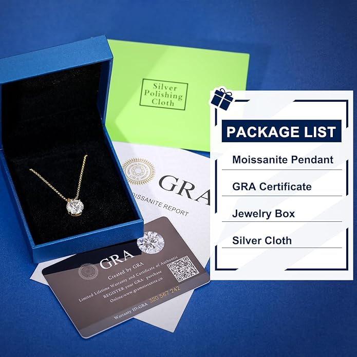 Moissanite Necklace for Women 0.1-12.0CT(3-15mm) Oval/Round Cut Moissanite Pendant 18k Gold Plated Sterling Silver Necklace D Color VVS1 Solitaire Pendant with 18+2 Inch Chain Jewelry for Mom/Wife