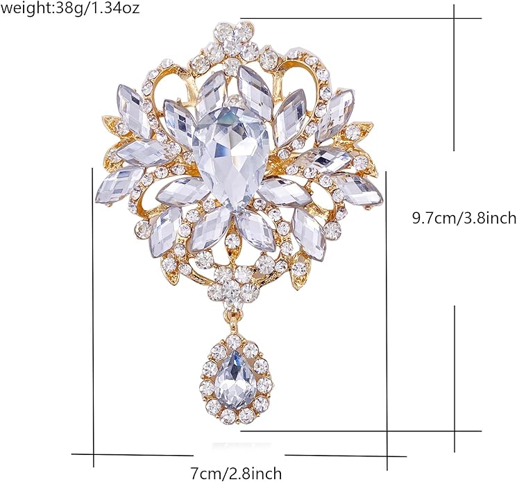 LAXPICOL Wedding Bridal Big Brown Crystal Rhinestone Bouquet Brooch Pin for Women Golden Tone