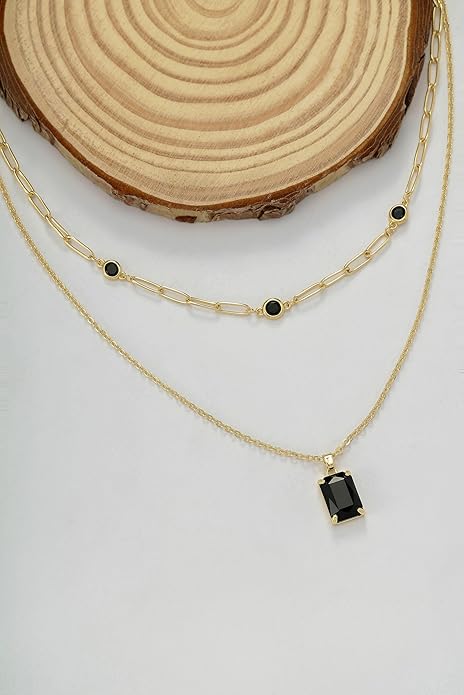Gold Layered Pendant Necklaces for Women 14k Gold Plated Crystal Choker Necklace Paperclip Rhinestone Necklace Party Prom Jewelry