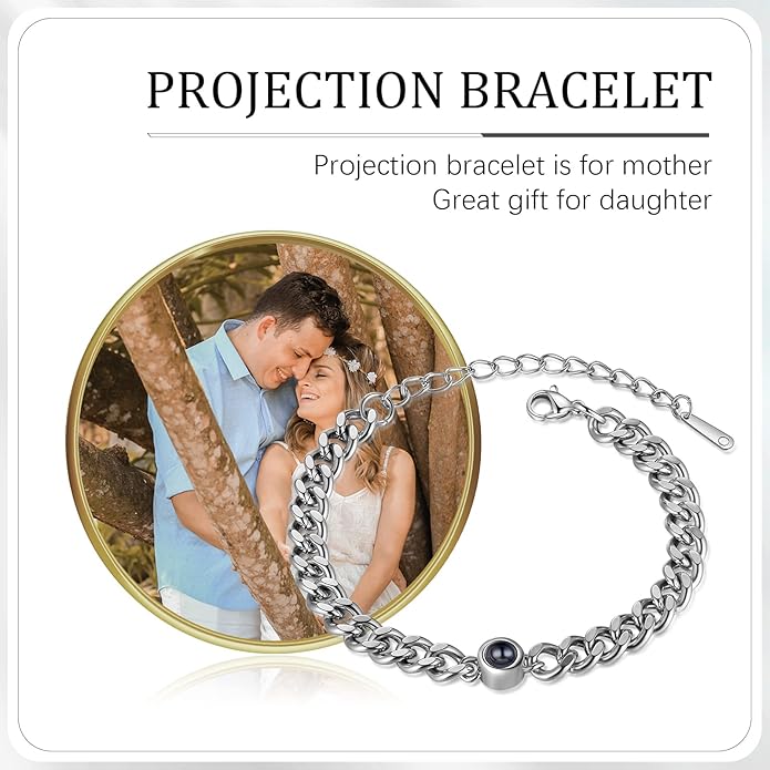 ROSI Personalized Bracelets with Picture Inside, Custom Projection Bracelets with Photos, Picture Bracelet Personalized Photo Gifts, Memorial Gifts for Women Mom Family Couple Girl
