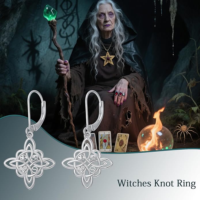 JUSTKIDSTOY Witches Knot Earrings for Women 925 Sterling Silver Nudo De Bruja Dangle Leverback Earrings Celtic Jewelry Halloween Birthday Gift