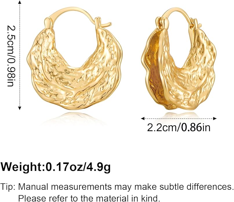 YUJIE Gold Plated Hoop Earrings for Women Brass Earring Chunky Statement Jewelry