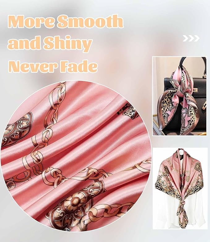 kcctoo 27.5" Mulberry Silk Feeling Head Scarf Women's Fashion Square Neck Satin Scarfs for Bag Hair Scarves Gift