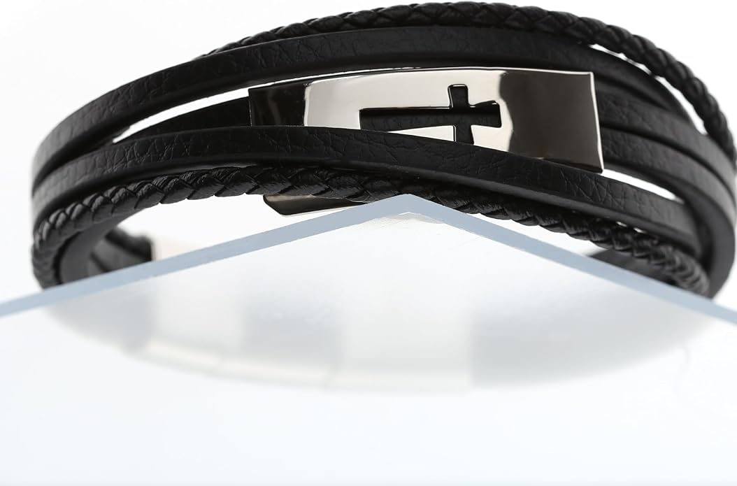 Cross Bracelet for Men - Genuine Leather Religious Bracelets | Stylish Christian Bracelet for Men - Perfect Faith Accessory | Mens Cross Bracelet - Christian Jewelry