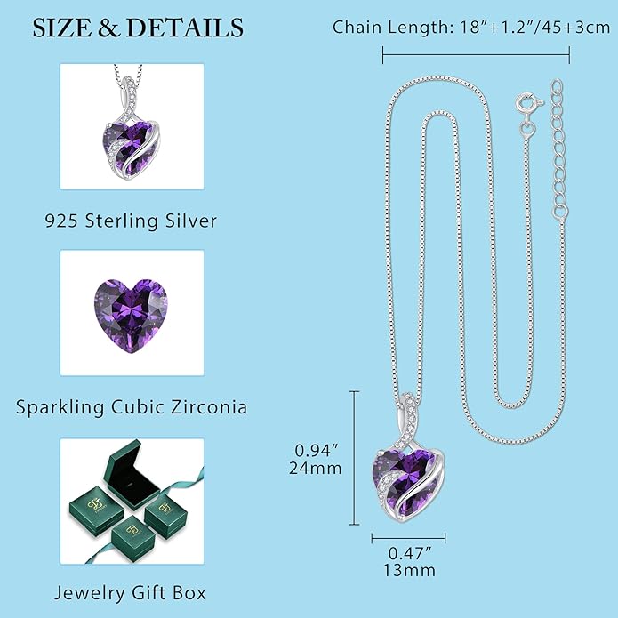 FJ Infinity Birthstone Necklace 925 Sterling Silver Love Heart Pendant Jewelry Gifts for Women