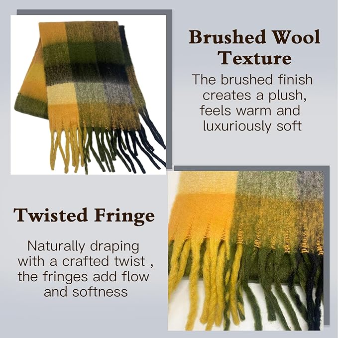 SHOHOKU Large Chunky Plaid Scarf Coloured Checked Oversized Scarf Tassel Soft Fall Winter Thick Warm Shawl Women