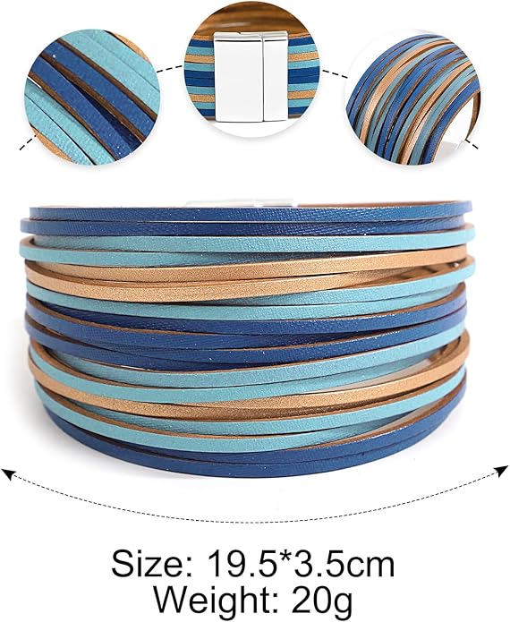 Fesciory Leather Wrap Bracelets for Women, Boho Leopard Multi-Layer Crystal Beads Cuff Bracelet Jewelry