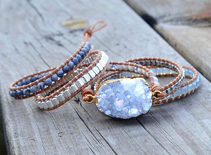 ZOSOJONA Boho Handmade Natural Stone Wrap Bracelets Turquoises Crystal Beads Bracelet Jewelry