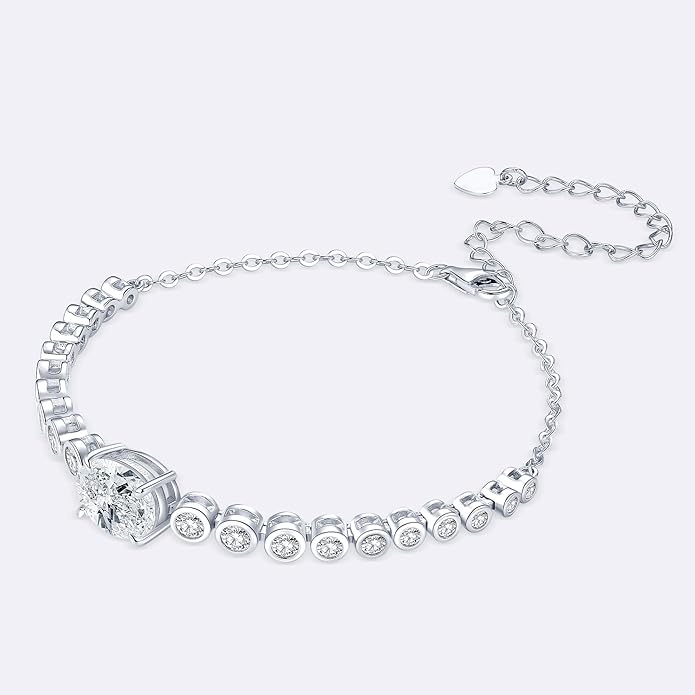 3CT Oval Moissanite Link Bracelet, 8x10mm Oval Cut D Color VVS1 925 Sterling Silver Adjustable Moissanite Bracelets for Women Mom Birthday Jewelry Gifts