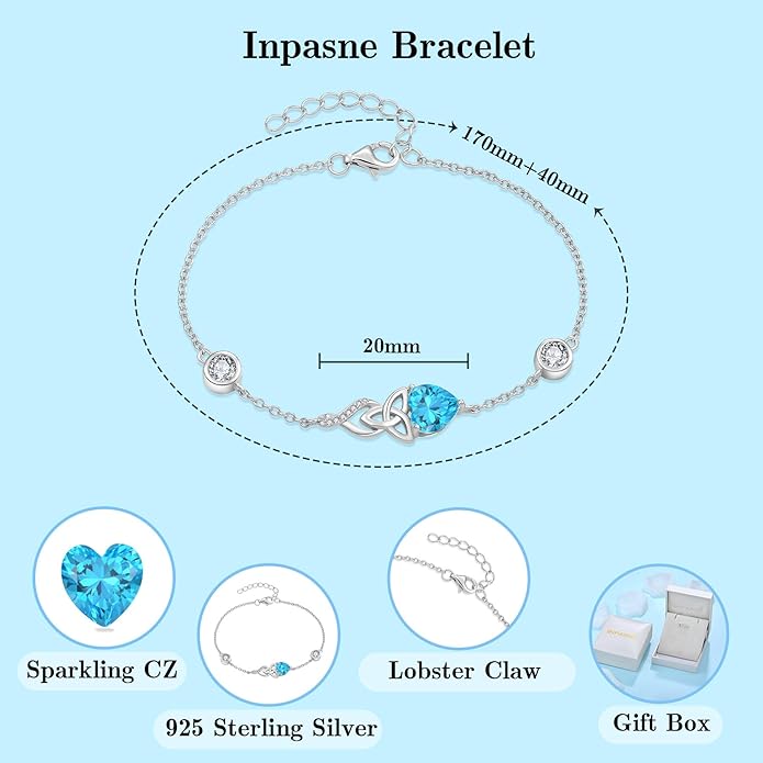 Infinity Celtic Knot Bracelet 925 Sterling Silver Birthstone Bracelet Irish Jewelry Gifts for Women