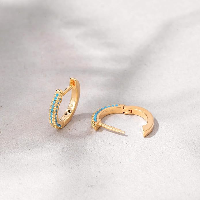 Gold Huggie Hoop Earrings 14K Gold Plated Dainty Chunky Thick Hoop Diamond Cubic Zriconia Inlay Sleeper Tiny Delicate Boho Beach Simple Hypoallergenic Jewelry Gift for Her