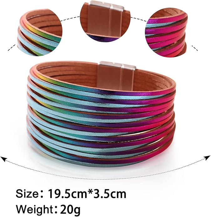 Fesciory Leather Wrap Bracelets for Women, Boho Leopard Multi-Layer Crystal Beads Cuff Bracelet Jewelry