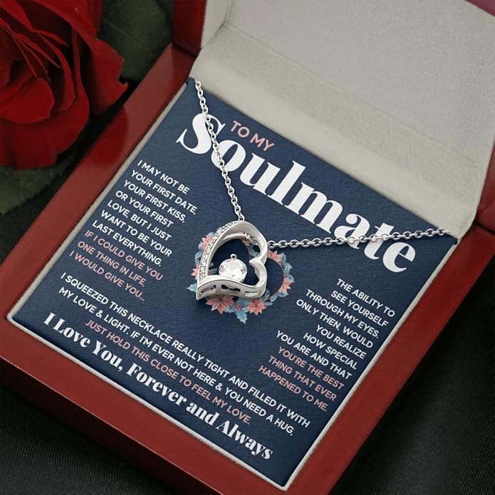 Couples Gifts Necklace To My Soulmate Necklace Birthday Christmas Jewelry Romantic Gifts For My Wife with Message Card Box Personalized Gift Present Pendant for Future Wife Soulmate Girlfriend