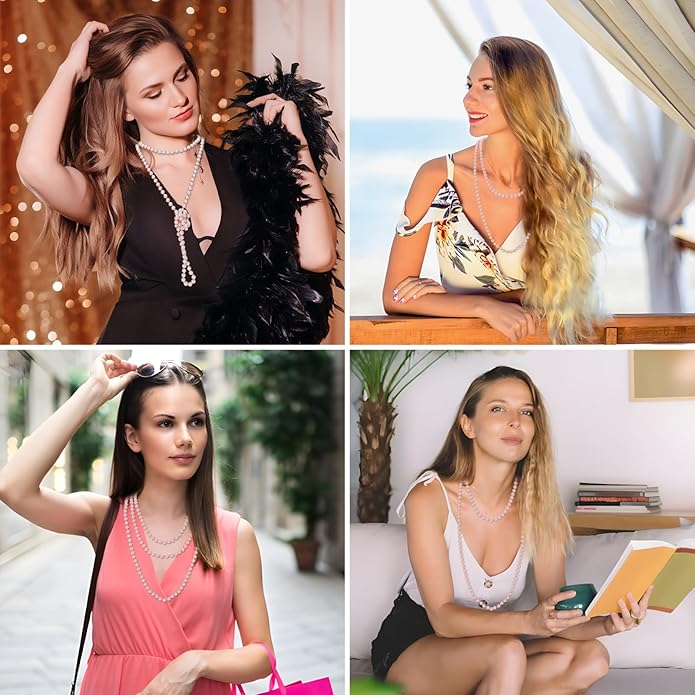 59" Long Pearl Necklaces for Women, Vintage Elegant Long Pearls Necklace for Wedding Party 1920s Gatsby Costume Jewelry