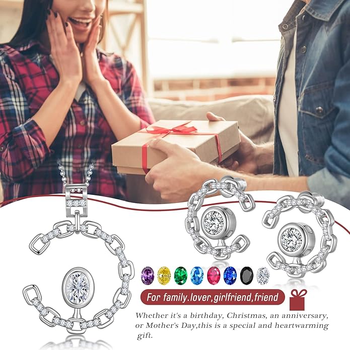 Ydou Elegant C-Shaped Crystal Necklaces/Stud Earrings Set with Birthstone Jewelry Set Silver Plated Fashion Jewelry for Women CS0003