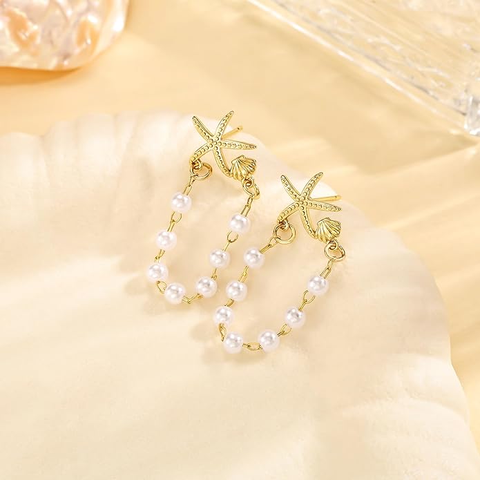 Freekiss Gold Chain Studs Earrings for Women Trendy: Hypoallergenic 14K Gold Plated Dangle Earrings Dainty Small Long Chain Earring Set Fashion Gold Jewelry for Women