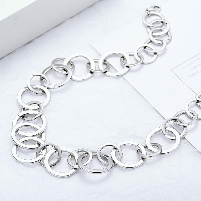 Chunky Gold Necklace for Women: 14k Gold Plated Loop Chain Link Statement Choker Necklace for Women - Chunky Fashion Pendant Jewelry