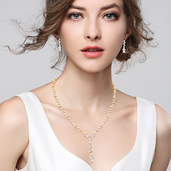 MEEDOZ Bridal Wedding Jewelry CZ Set Marquise Teardrop Cubic Zirconia Pendant Necklace and Dangle Earring Bracelet Sets for Women