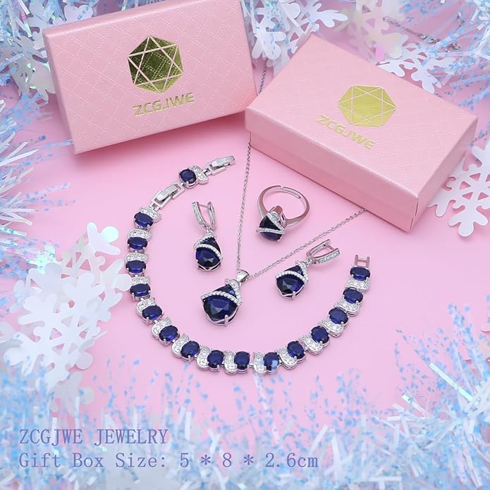 ZCGJWE Wedding Jewelry Set for Women Gem Necklace Earrings Bracelet Luxury Jewelry Set Birthday Valentine's Day Mother's Day Christmas Prom Jewelry Gift