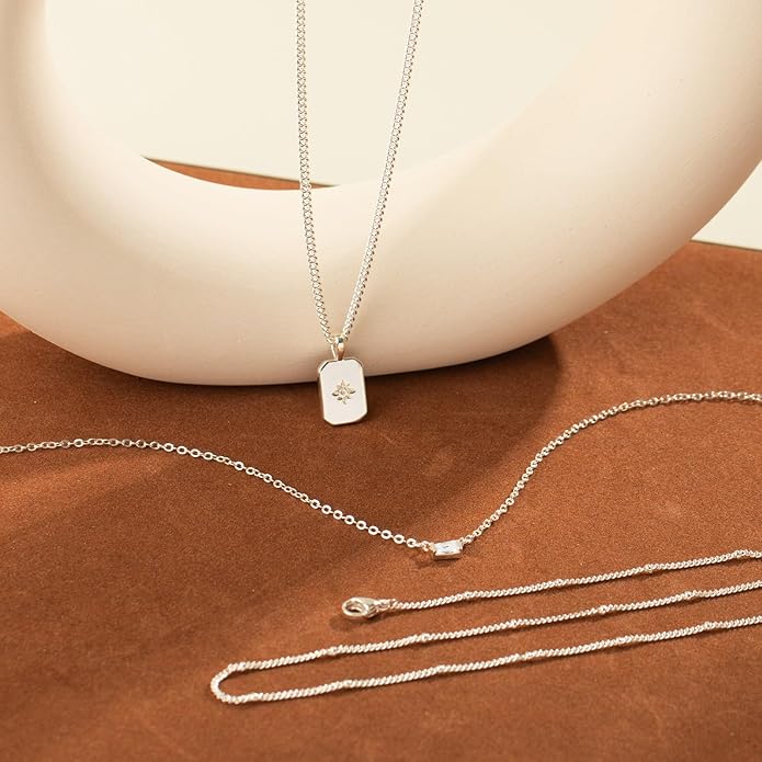 Layered Silver Necklace for Women Trendy Silver Plated Dainty Stackable Necklace Set Cuban Paperclip Herringbone Link Chain Coin/Cross/diamond/Mobius Pendant Necklaces Fashion Accessories Jewelry Gift