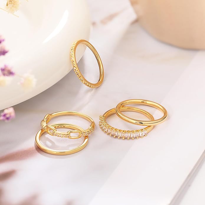 Honsny Stackable Gold Rings for Women Set Dainty 18K Gold Plated Cubic Zirconia Thumb Rings Thin Eternity Engagement Rings