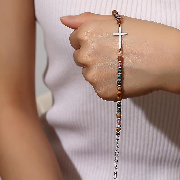 TONY & SANDY Christian Cross Bracelet for Women, Stocking Stuffers for Women, Confirmation Baptism Easter Gifts, Unique Gift for Friends Daughter Mom Sister in Christ on Birthday Christmas