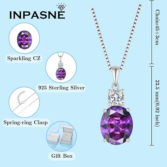Birthstone Necklace for Women 925 Sterling Silver Oval Cut Cubic Zirconia Pendant Jewelry Gifts for Her