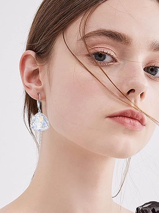 TOUPOP Leverback Earrings for Women Sterling Silver Simple Geometric Birthstone Dangle Drop Earrings Jewelry Christmas Valentine Mothers Day Birthday Gifts for Women Her Wife