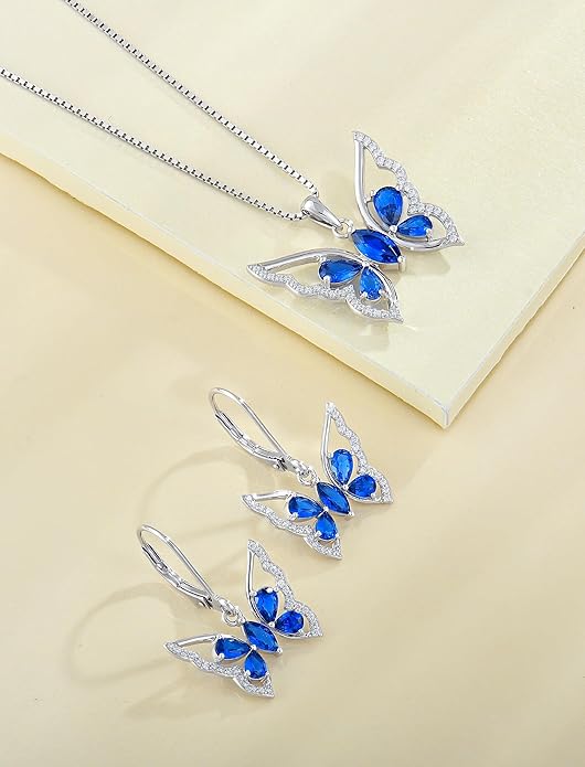YL Women's Butterfly Necklace 925 Sterling Silver Flower Rose Pendant Birthstone Halo Jewelry