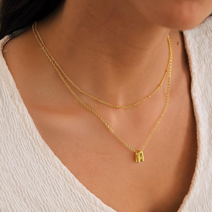 Bubble Letter Necklace Layered Initial Necklaces for Women Dainty Cute Choker Pendant Stack Jewelry Teen Gift Trendy Stuff