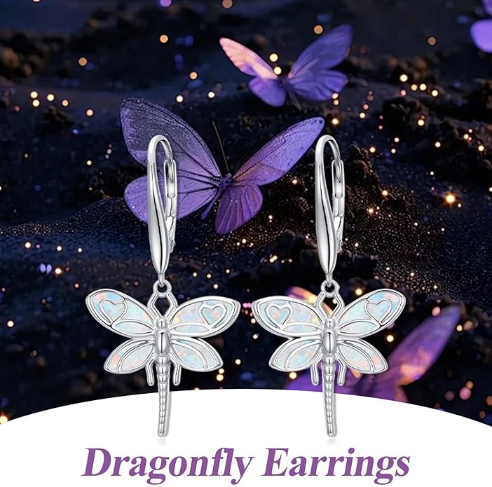 Phoenix/Dragonfly/Hummingbird/Butterfly/Dove Earrings 925 Sterling Silver Opal Animal Dangle Earrings Opal Jewelry Christmas Gifts for Women