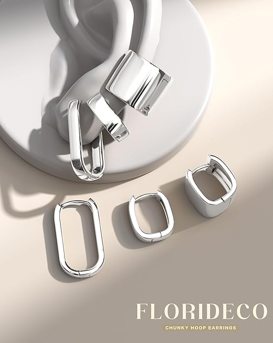 Florideco 3Pairs Chunky Gold Earrings Set 14K Gold Plated Hoop Earrings for Women Trendy Small Thick Huggie Hoops Earring Lightweight Silver Hoop Earring Sets for Multiple Piercing