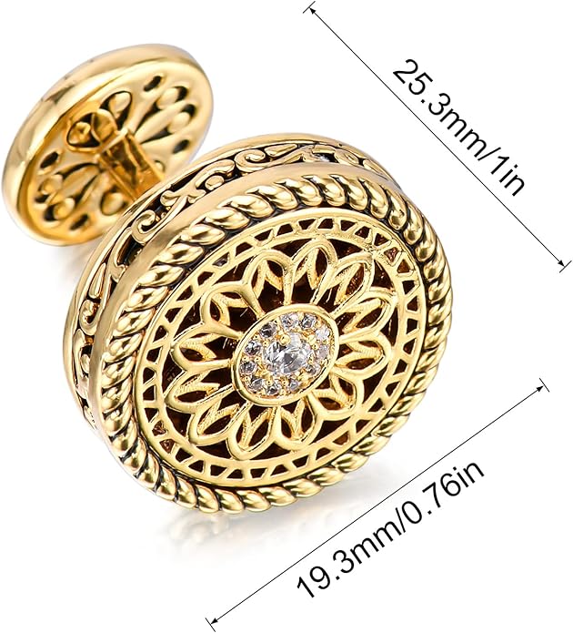 Cuff Links Mens, Cufflinks for Men, Men's Cuff Links for Wedding, Business, Father's Day, Gift for Men, 18K Gold Plated with Luxury Wooden Gift Box