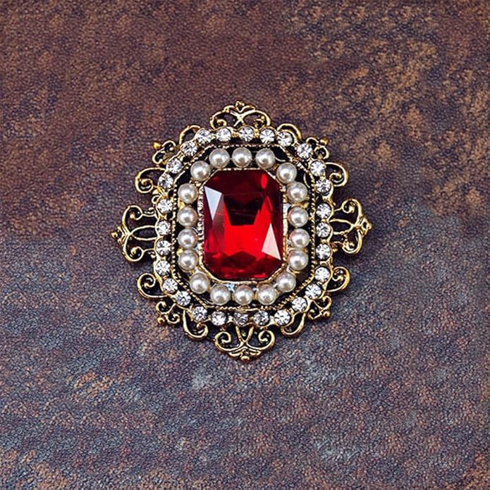 Antique Rhinestone Brooch Pin for Women Girls Gold Tone Vintage Baroque Rectangle Crystal Shell Pearl Boho Victorian Style Brooches Lapel Pins Elegant Wedding Christmas Festival Ornament Jewelry Gift