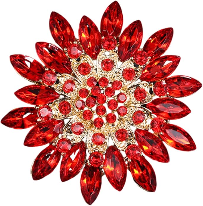 Rhinestone Large Flower Brooches Pins for Women Fashion Sparkly Crystal Sunflower Statement Brooch Unique Wedding Party Suit Dress Jewelry Accessories