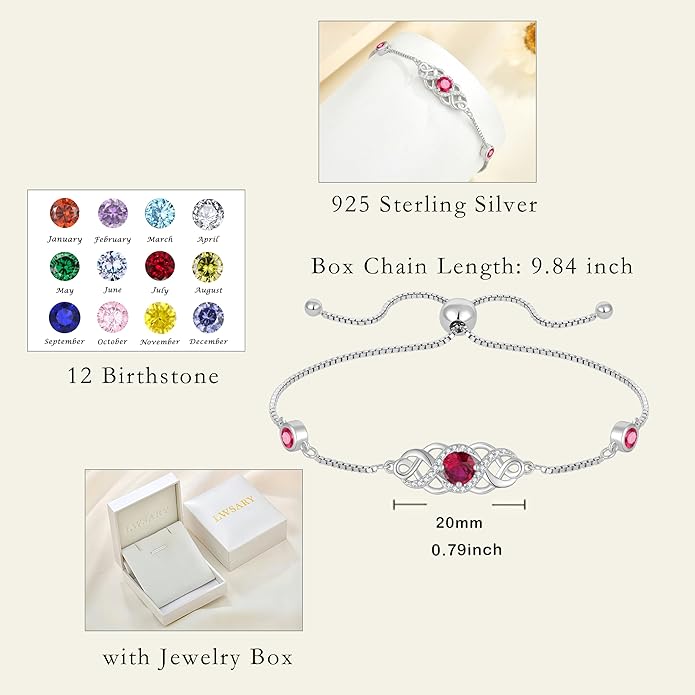 Infinity Celtic Knot Bracelet 925 Sterling Silver Birthstone Bracelet Irish Jewelry for Women