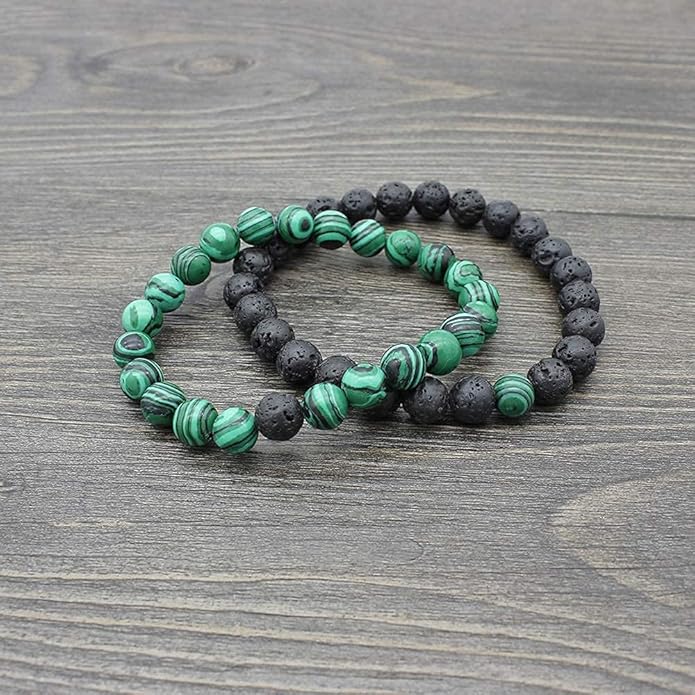 MengPa Mens Beaded Bracelets Couples Matching Bracelet Set Lava Rock Beads for Women Stone Jewelry