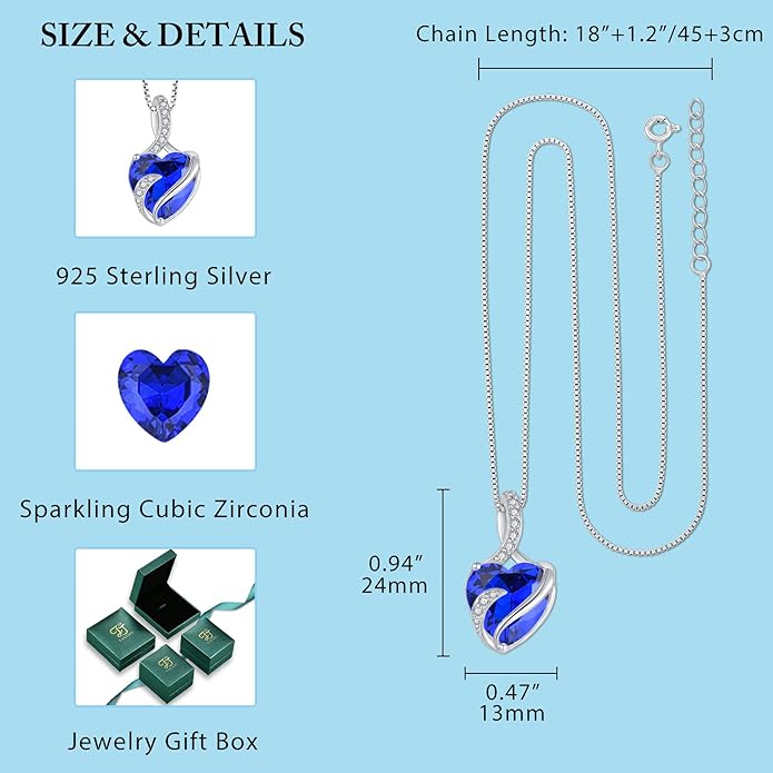 FJ Infinity Birthstone Necklace 925 Sterling Silver Love Heart Pendant Jewelry Gifts for Women