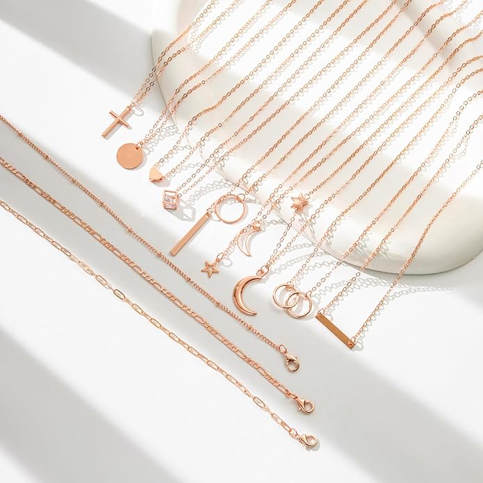 Starain 12Pcs Layered Choker Necklace Fashion Multilayer Chain Necklace Simple Gold Necklace Set for Women