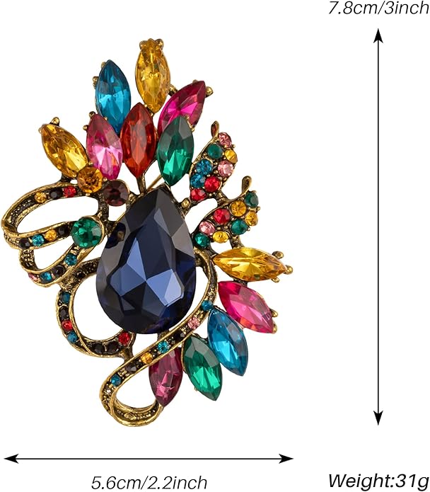 SELOVO Leaf Rhinestone Statement Brooch Pin Dress Jewelry Accessory
