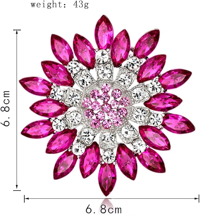 Rhinestone Flower Brooch for Women Sparkling Crystal Sunflower Brooch Pin Trendy Large Big Flower Brooch Elegant Clothing Hat Bag Accessories Christmas Birthday Party Wedding Costume Jewelry