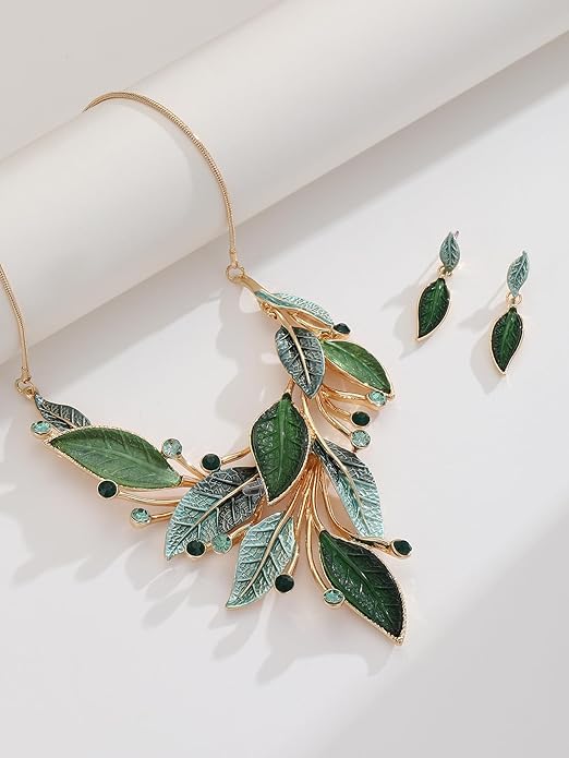Vintage Chunky Statement Jewelry Set Retro Leaf Floral Geometric Bohemian Boho Bib Necklace Earring Set Fashion Costume Jewelry for Women Girls Wedding Party Prom Unique Gift
