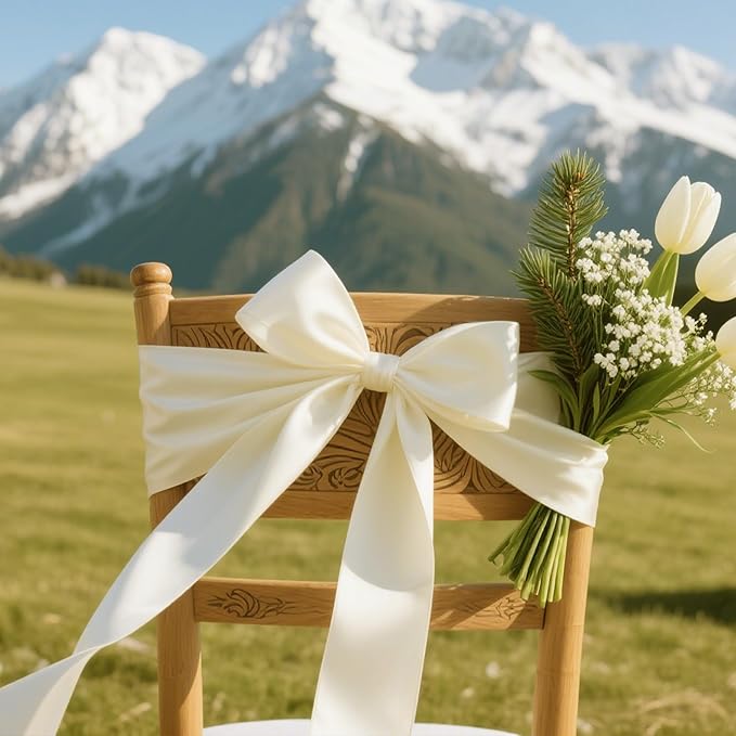 LEEQE Ivory Satin Ribbon 3 inch X 15 Yards Polyester Ribbon for Gift Wrapping Very Suitable for Weddings Party Hair Bow Invitation Decorations and More