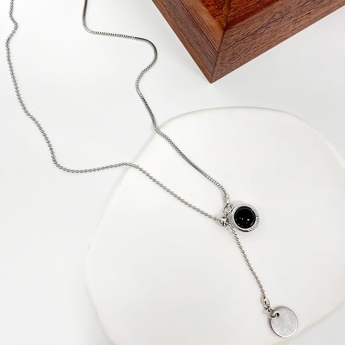 Irregular Y2k Long Y-shaped Necklace with Zircon Inlaid Sparkling Brick Tassel Pendant Double-Layer Chain High-end Fashion Accessory Women's